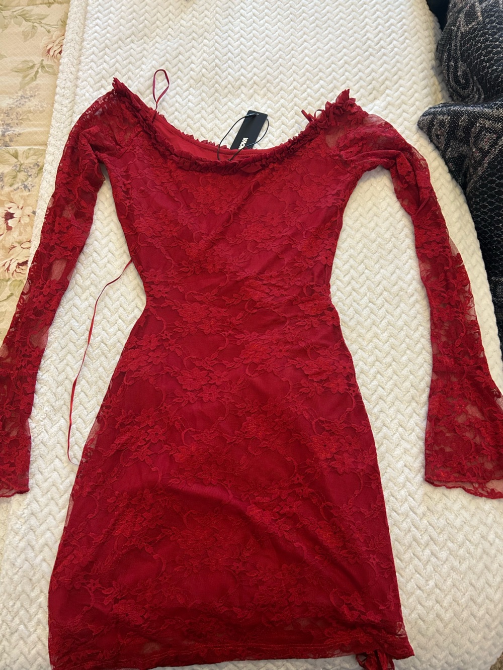 Fashion Nova Burgundy Lace Two-Piece Set - Picture 3 of 5